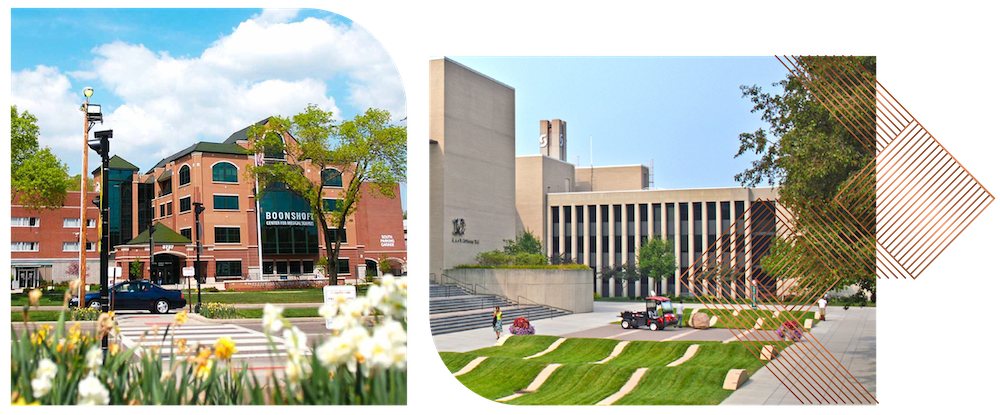 Two images of Dayton University campus