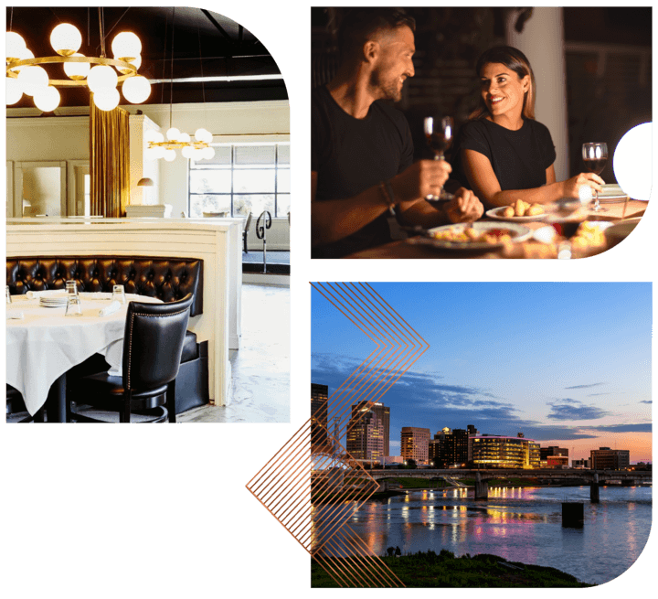 Three images of hotel dining.